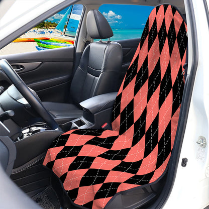Black And Coral Argyle Pattern Print Waterproof Car Seat Cover