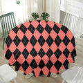 Black And Coral Argyle Pattern Print Waterproof Round Tablecloth