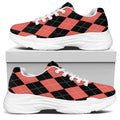 Black And Coral Argyle Pattern Print White Chunky Shoes