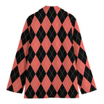 Black And Coral Argyle Pattern Print Women's Blazer