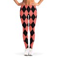 Black And Coral Argyle Pattern Print Women's Leggings