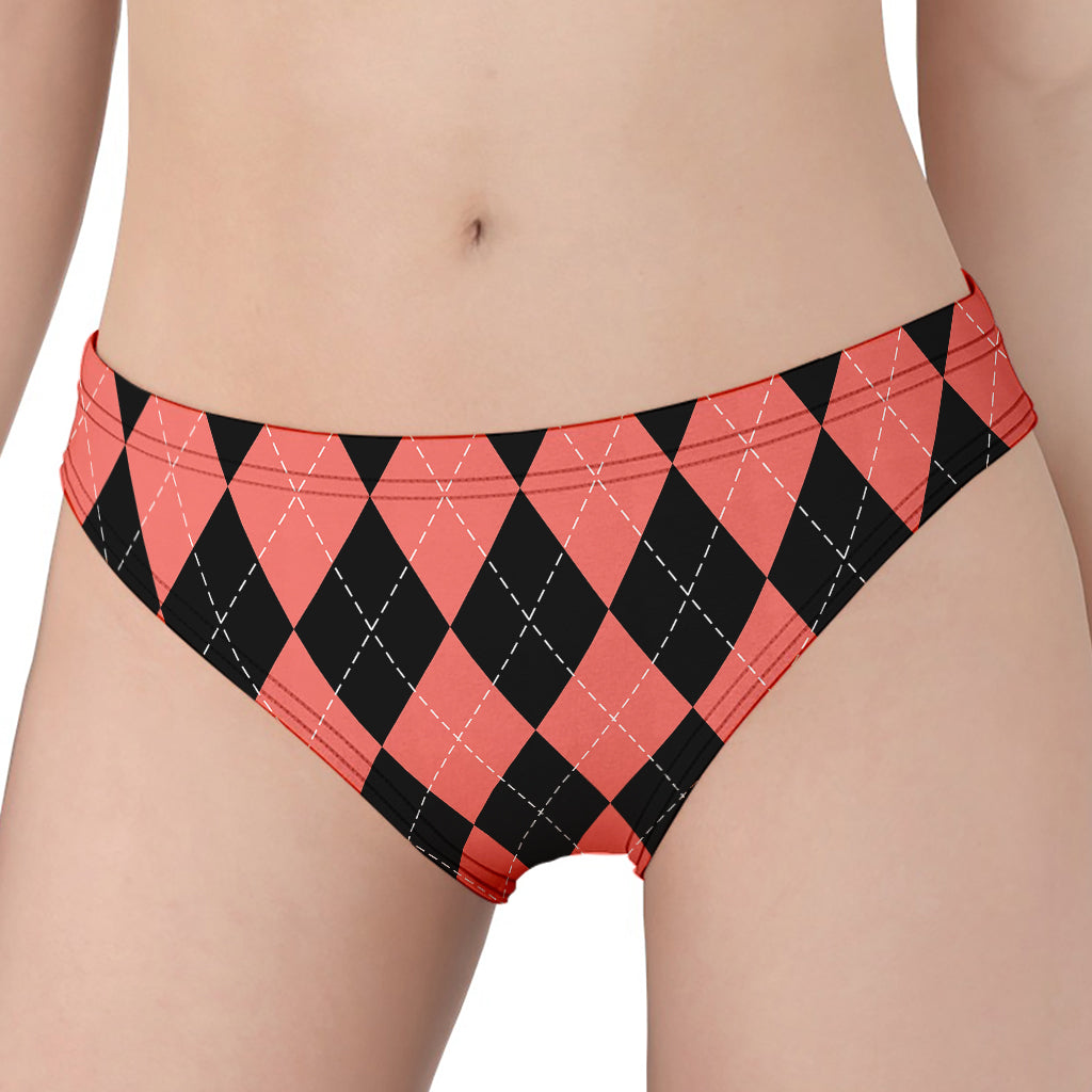 Black And Coral Argyle Pattern Print Women's Panties