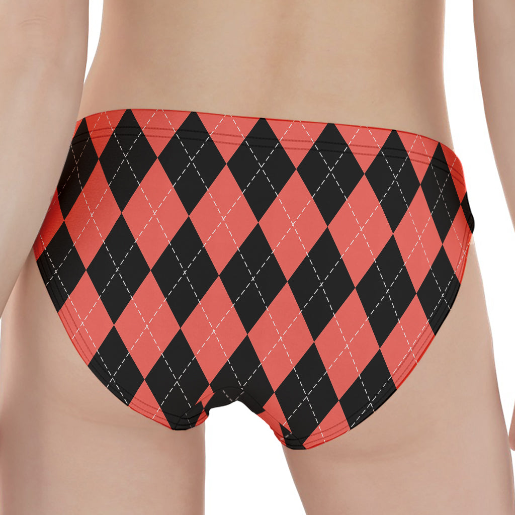 Black And Coral Argyle Pattern Print Women's Panties