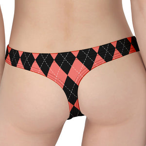 Black And Coral Argyle Pattern Print Women's Thong