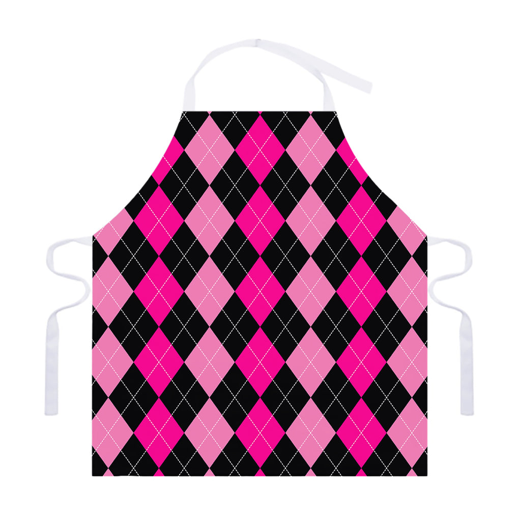 Black And Deep Pink Argyle Pattern Print Adjustable Apron