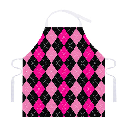 Black And Deep Pink Argyle Pattern Print Adjustable Apron