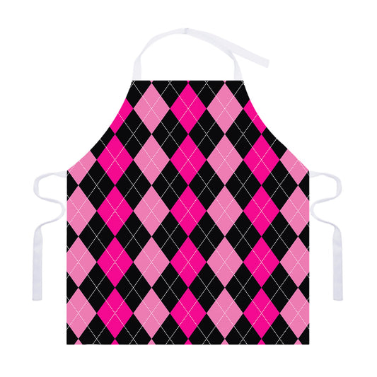 Black And Deep Pink Argyle Pattern Print Adjustable Apron