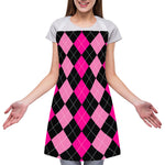 Black And Deep Pink Argyle Pattern Print Adjustable Apron