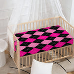 Black And Deep Pink Argyle Pattern Print Baby Crib Sheet
