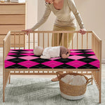 Black And Deep Pink Argyle Pattern Print Baby Crib Sheet