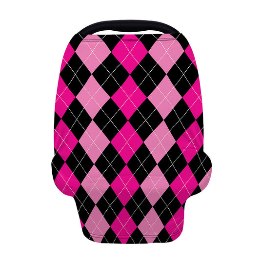 Black And Deep Pink Argyle Pattern Print Baby Seat Cover