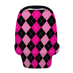 Black And Deep Pink Argyle Pattern Print Baby Seat Cover