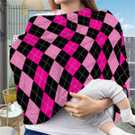 Black And Deep Pink Argyle Pattern Print Baby Seat Cover