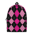 Black And Deep Pink Argyle Pattern Print School Backpack