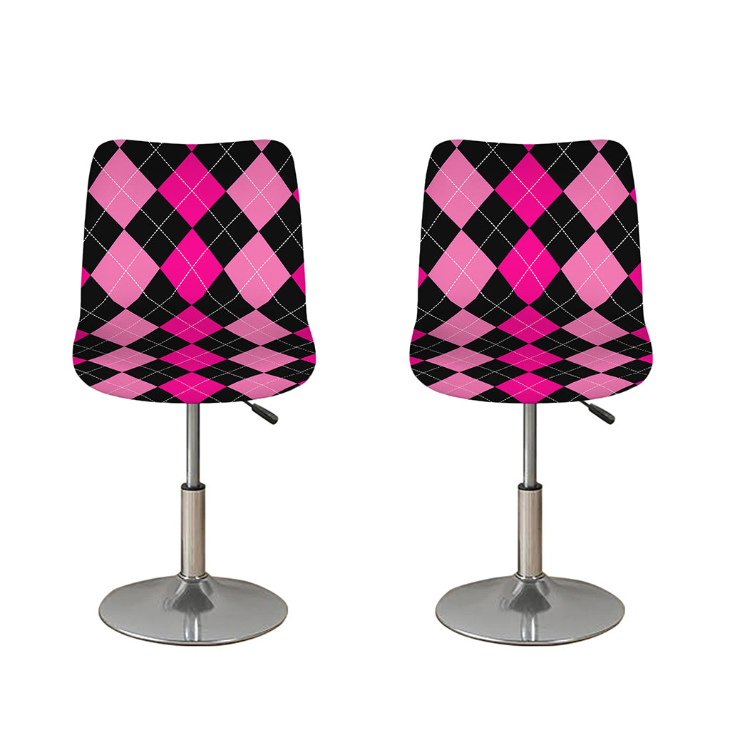 Black And Deep Pink Argyle Pattern Print Bar Stool Covers