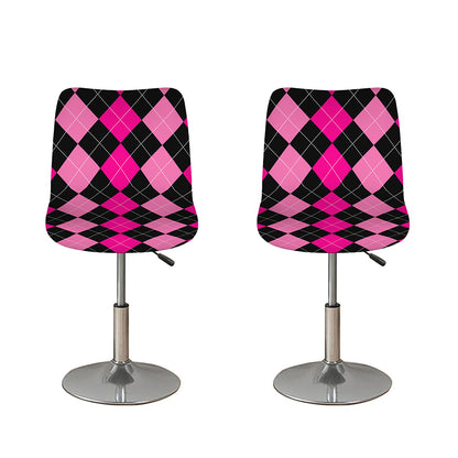 Black And Deep Pink Argyle Pattern Print Bar Stool Covers