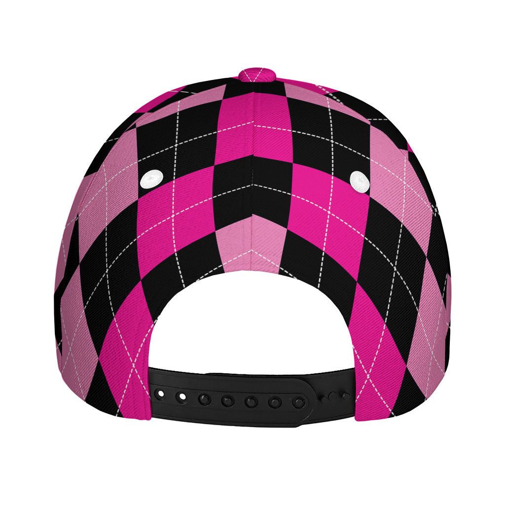 Black And Deep Pink Argyle Pattern Print Baseball Cap