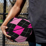 Black And Deep Pink Argyle Pattern Print Basketball