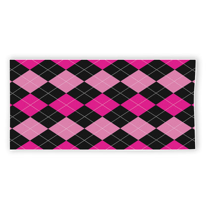 Black And Deep Pink Argyle Pattern Print Beach Towel