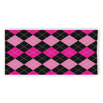 Black And Deep Pink Argyle Pattern Print Beach Towel
