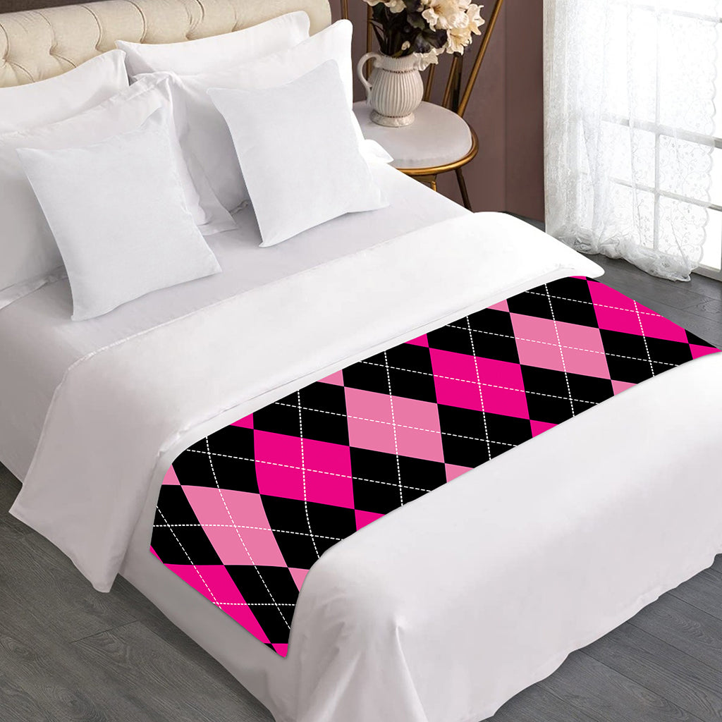 Black And Deep Pink Argyle Pattern Print Bed Runner