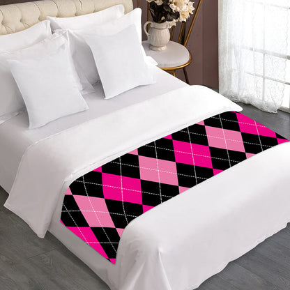 Black And Deep Pink Argyle Pattern Print Bed Runner