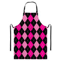 Black And Deep Pink Argyle Pattern Print Bib Apron With Pocket
