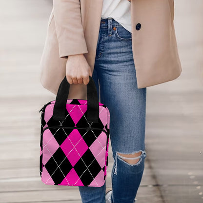 Black And Deep Pink Argyle Pattern Print Bible Tote Bag