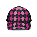 Black And Deep Pink Argyle Pattern Print Black Mesh Trucker Hat