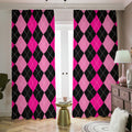 Black And Deep Pink Argyle Pattern Print Dimout Pencil Pleat Curtains