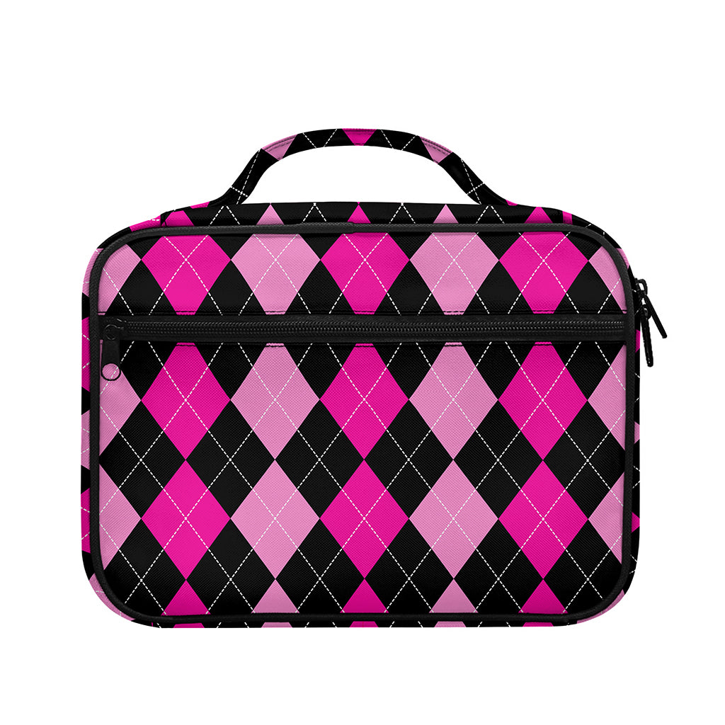 Black And Deep Pink Argyle Pattern Print Briefcase Bible Bag