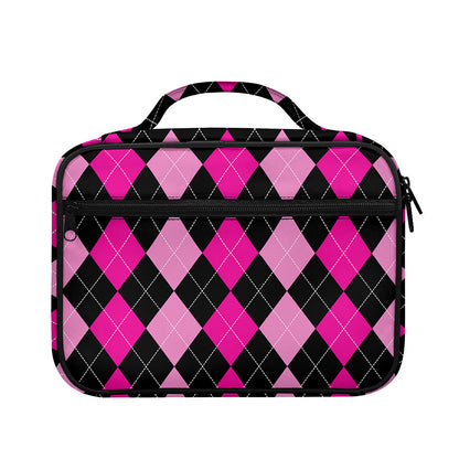 Black And Deep Pink Argyle Pattern Print Briefcase Bible Bag