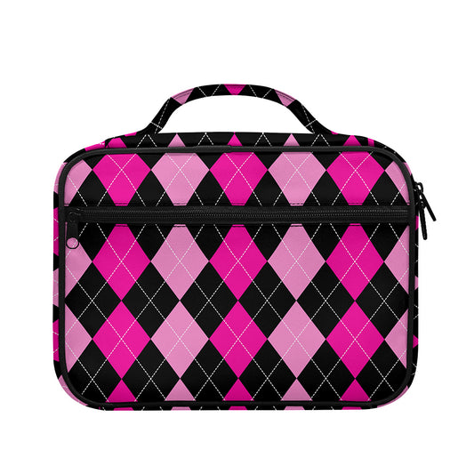 Black And Deep Pink Argyle Pattern Print Briefcase Bible Bag
