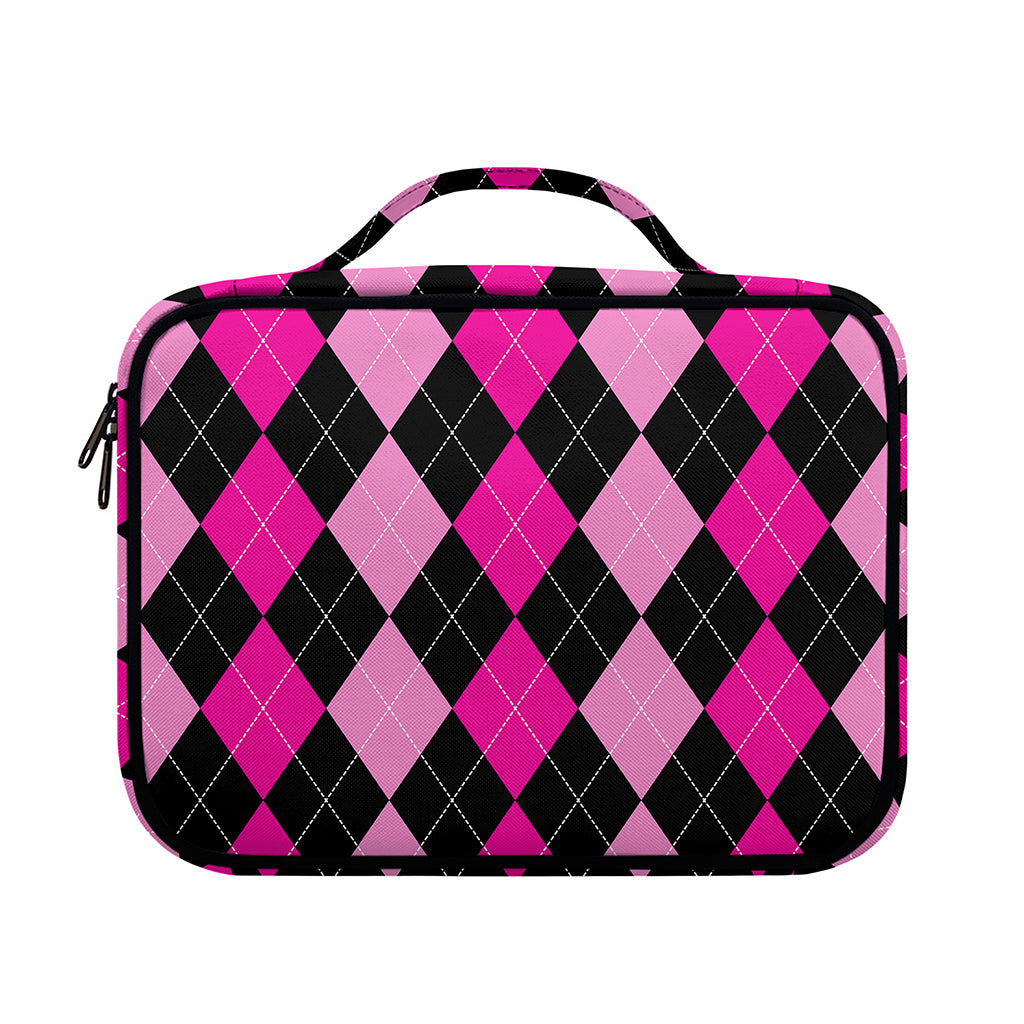 Black And Deep Pink Argyle Pattern Print Briefcase Bible Bag