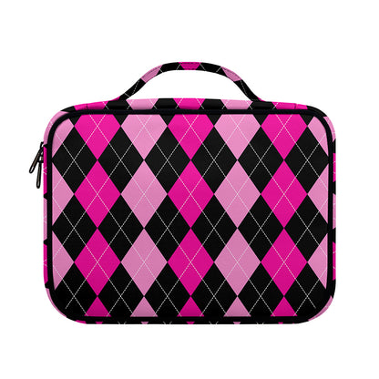 Black And Deep Pink Argyle Pattern Print Briefcase Bible Bag