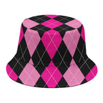 Black And Deep Pink Argyle Pattern Print Bucket Hat