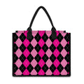 Black And Deep Pink Argyle Pattern Print Canvas Tote Bag
