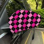 Black And Deep Pink Argyle Pattern Print Car Side Mirror Covers