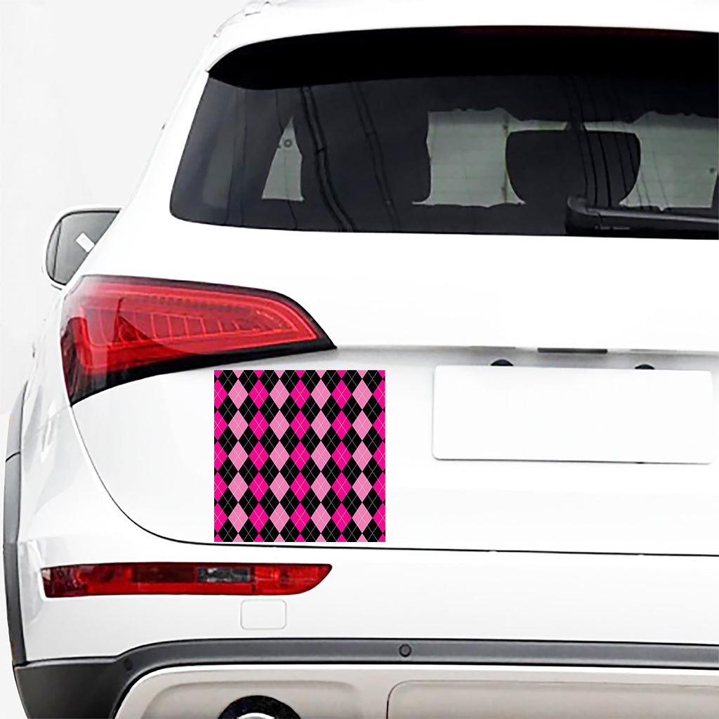 Black And Deep Pink Argyle Pattern Print Car Sticker