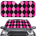 Black And Deep Pink Argyle Pattern Print Car Windshield Sun Shade