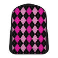 Black And Deep Pink Argyle Pattern Print Casual Backpack