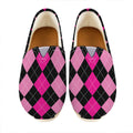 Black And Deep Pink Argyle Pattern Print Casual Shoes