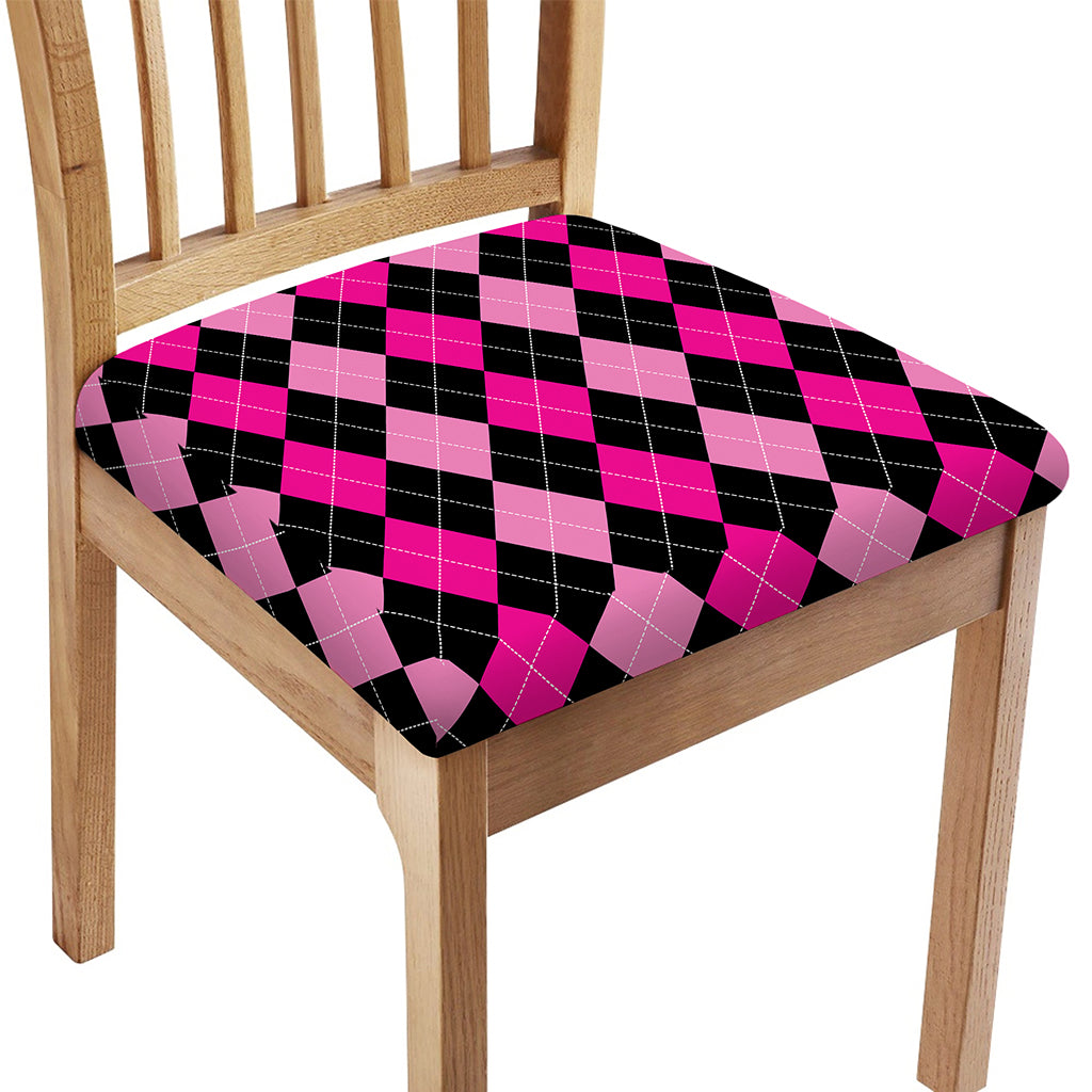Black And Deep Pink Argyle Pattern Print Chair Cushion Cover