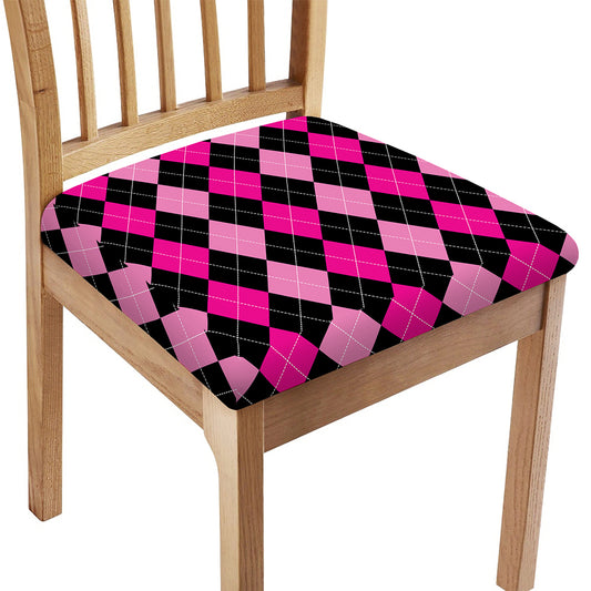 Black And Deep Pink Argyle Pattern Print Chair Cushion Cover