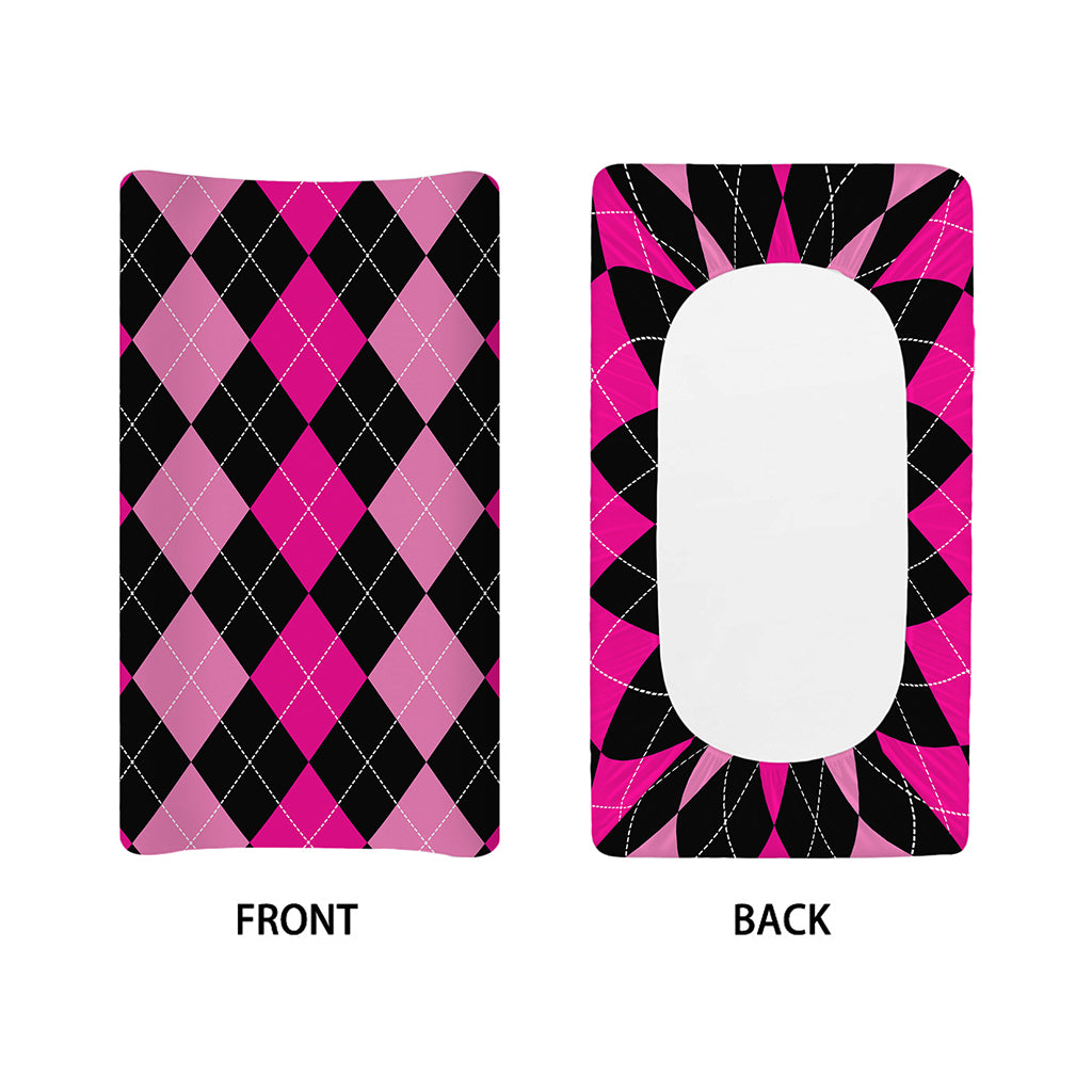 Black And Deep Pink Argyle Pattern Print Changing Pad Cover