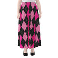 Black And Deep Pink Argyle Pattern Print Chiffon Maxi Skirt