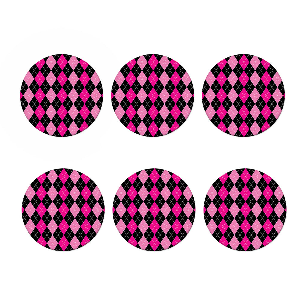 Black And Deep Pink Argyle Pattern Print Coaster Set