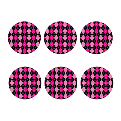 Black And Deep Pink Argyle Pattern Print Coaster Set