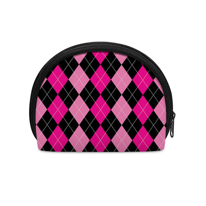 Black And Deep Pink Argyle Pattern Print Coin Purse