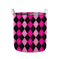 Black And Deep Pink Argyle Pattern Print Collapsible Laundry Basket